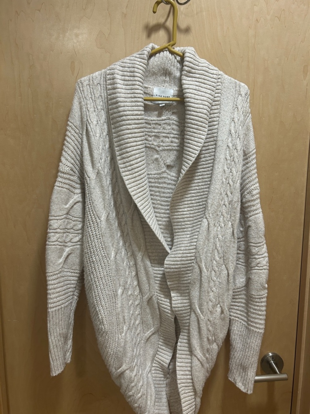Pink Rose Cream Cable Knit Shawl Collar Cardigan